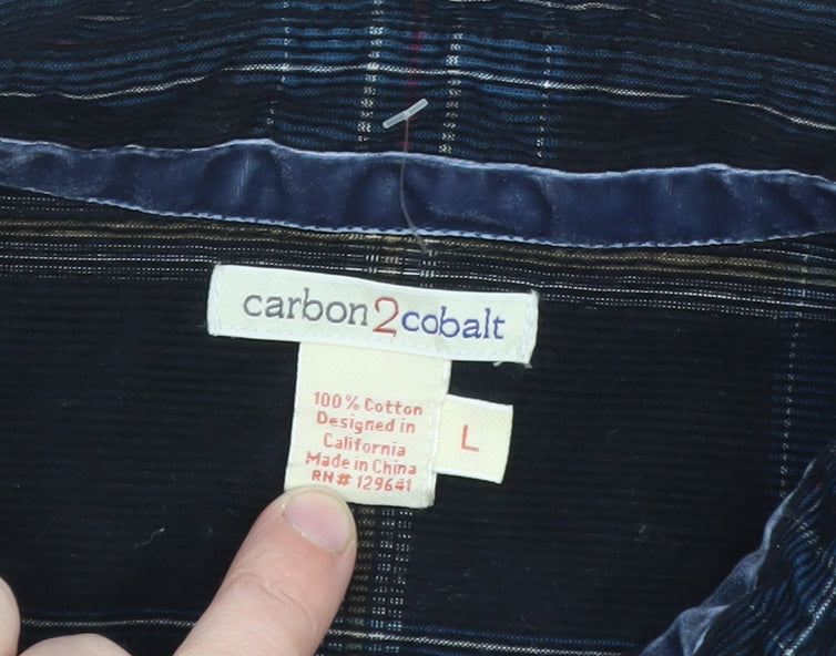 Carbon2Cobalt Men's Blue Plaid Cotton Button-Up Shirt Size L