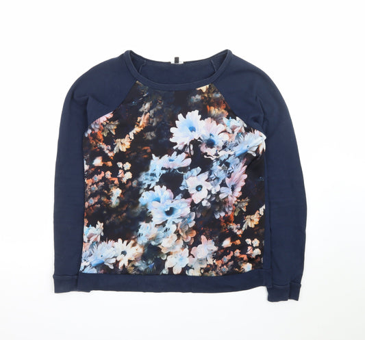 Warehouse Womens Blue Floral Print Long Sleeve Pullover Jumper Size 10
