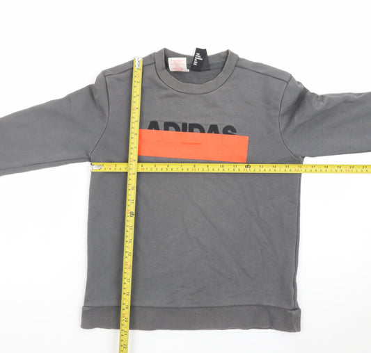 Adidas Boys Grey Sweatshirt Size 10 Years Pullover Crew Neck Logo Print