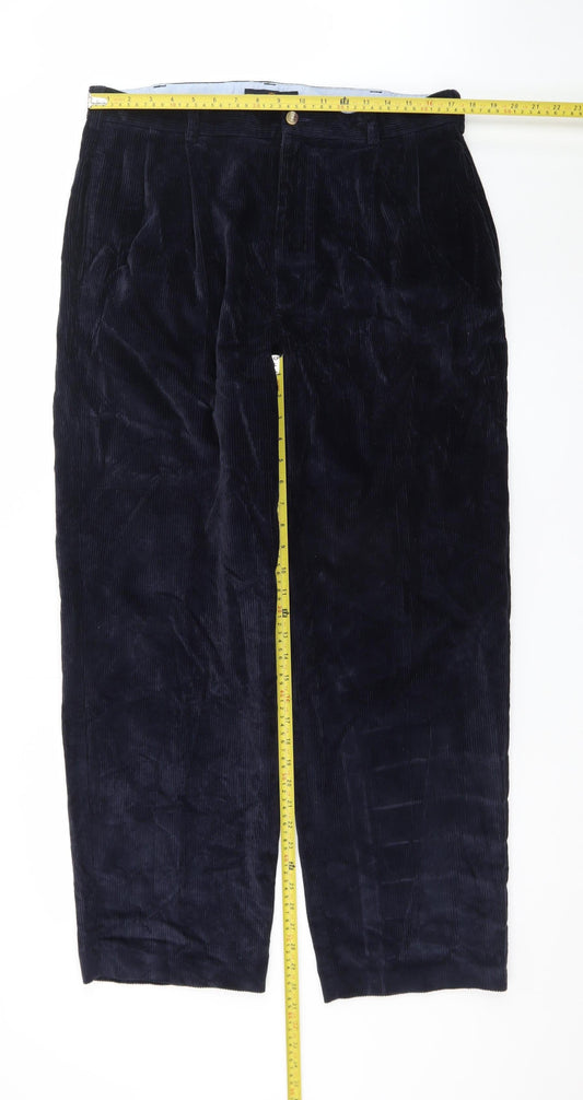 Tommy Hilfiger Men's Blue Corduroy Pleated Trousers 36W 32L