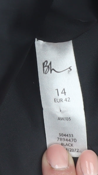 BHS Women’s Black Wool Blend Pea Coat Size 14 Mid-Length Classic Style