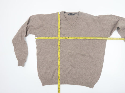 James Pringle Men’s Beige Wool V-Neck Jumper 2XL Pullover