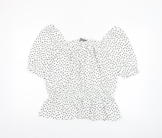 Dorothy Perkins Women’s White Polka Dot Puff Sleeve Cropped Blouse Size M