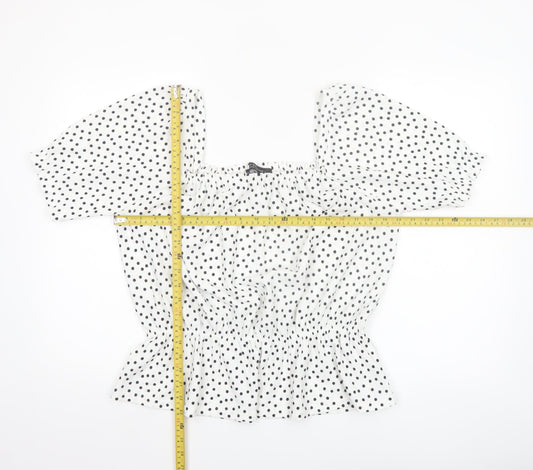 Dorothy Perkins Women’s White Polka Dot Puff Sleeve Cropped Blouse Size M