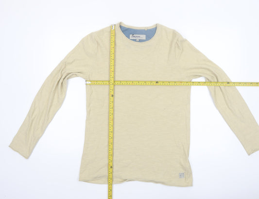 Blend Men's Beige Long Sleeve Cotton Crew Neck Top Size M