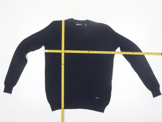 DKNY Men's Blue Wool Blend V-Neck Jumper M Classic Knit