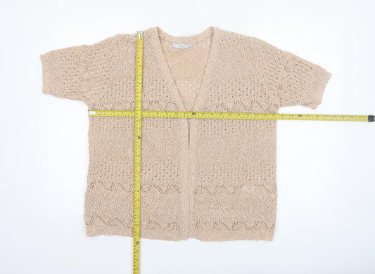 Isle Women Beige Open Knit Short Sleeve V-Neck Cardigan Size 14-16