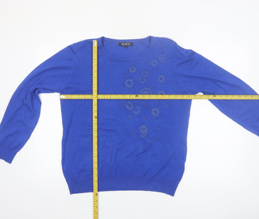 Ellie B Women's Blue Rhinestone Pullover Jumper L