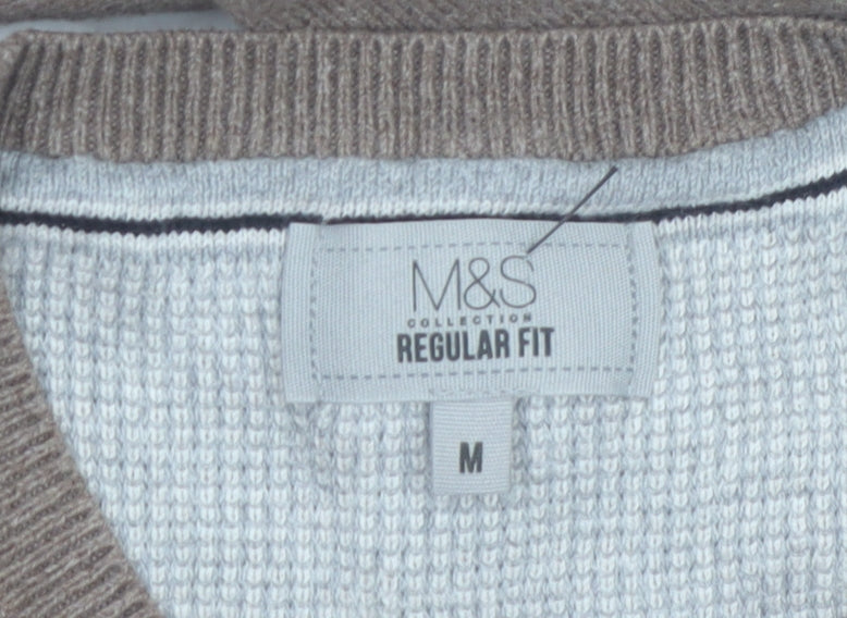 Marks and Spencer Men’s Brown Cotton V-Neck Jumper M Regular Fit