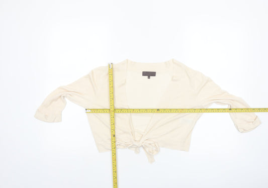Great Plains Women Beige Linen Viscose 3/4 Sleeve Tie Cardigan M