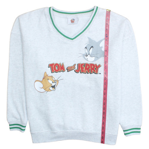 Primark Tom and Jerry Men's Grey V-Neck Sweatshirt M