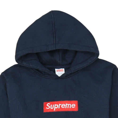 Supreme Men Blue Pullover Hoodie Medium Embroidered Box Logo Fleece