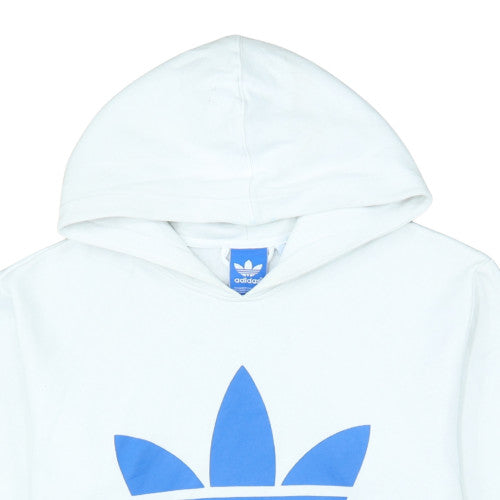 Adidas Men's White Blue Trefoil Pullover Hoodie Size M