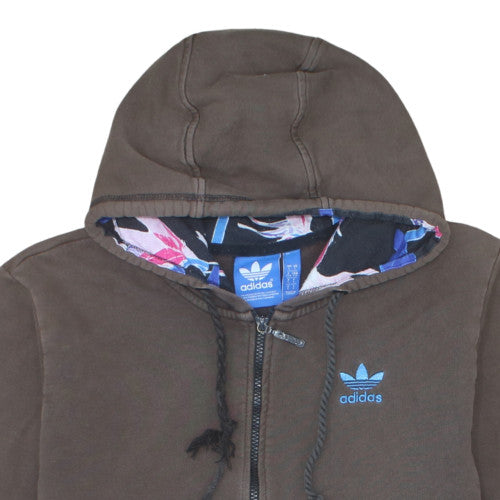 Adidas Womens Brown Full Zip Hoodie L Floral Lined Hood Casual