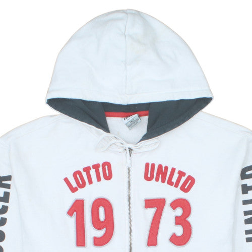 Lotto Men's White XL Full Zip Hoodie Street Soccer 1973 Graphic