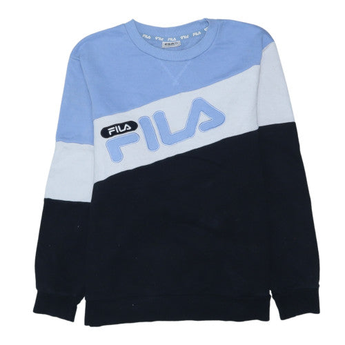 Additional front view of Fila women’s blue colourblock logo sweatshirt, size UK 14