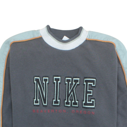 Nike Mens Grey Fleece Sweatshirt M Logo Pullover Crew Neck