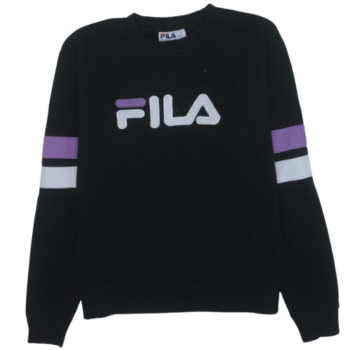 Additional front view of Fila women’s black xl pullover sweatshirt logo crew neck cotton blend