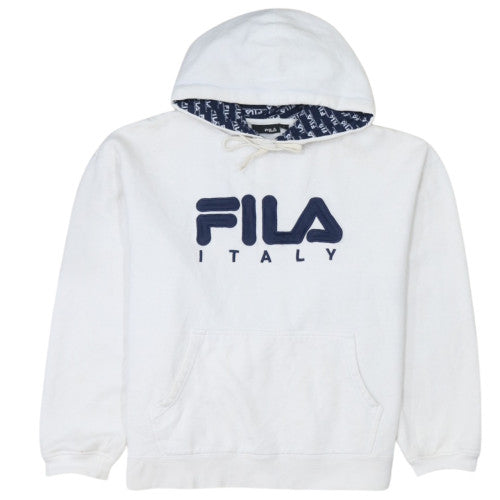 Additional front view of Fila Women's White Pullover Hoodie L Logo Graphic Print Cotton