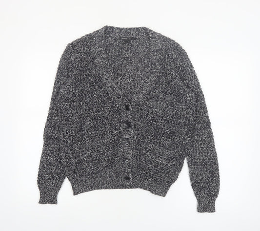 Mango Women's Grey Chunky Knit V-Neck Cardigan Size 8