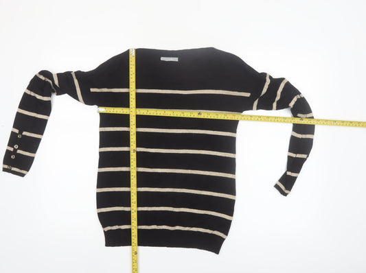 Wallis Womens Black Striped Boat Neck Pullover Jumper Size 12