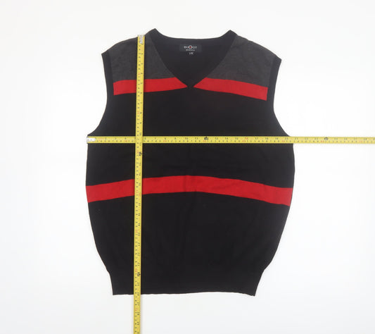 Shoot Mens Black Striped Cotton V-Neck Sleeveless Knit Vest L