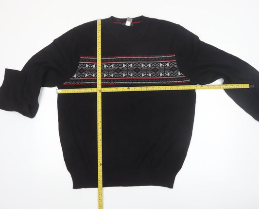 Dockers Men’s Black Fair Isle Cotton Crew Neck Jumper L