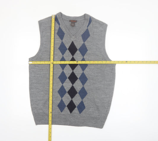 Dockers Men Grey Argyle Sleeveless Acrylic Knit Vest L