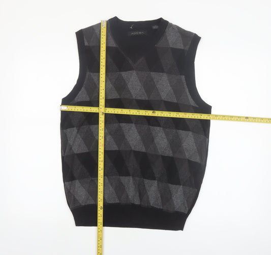A|X|IST Men's Grey Argyle Cotton Knit V-Neck Sleeveless Jumper Vest S