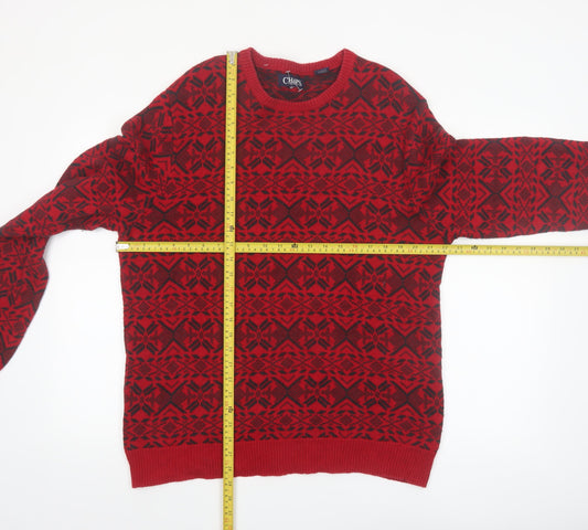 Chaps Men's Red Fair Isle Cotton Pullover Jumper Size M