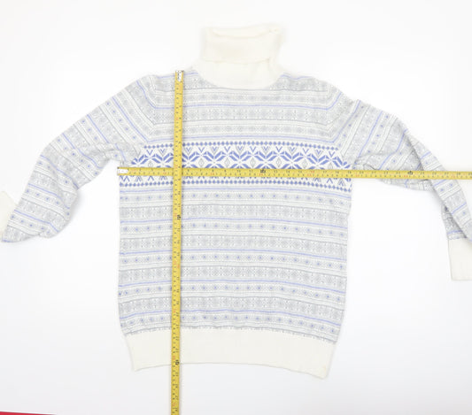 L.L.Bean Men’s Grey Fair Isle Roll Neck Cotton Cashmere Jumper M