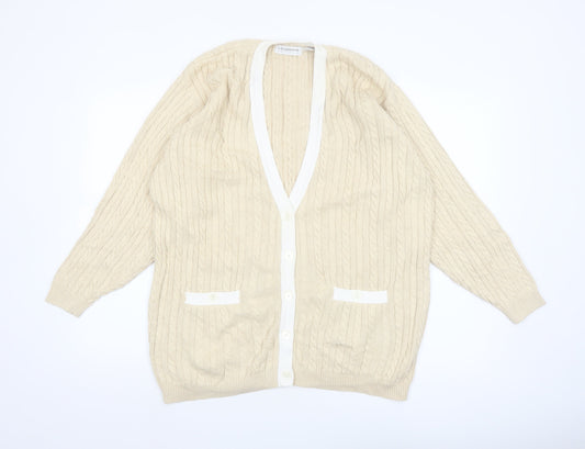Liz Claiborne Women Beige Cable Knit Cotton Cardigan M