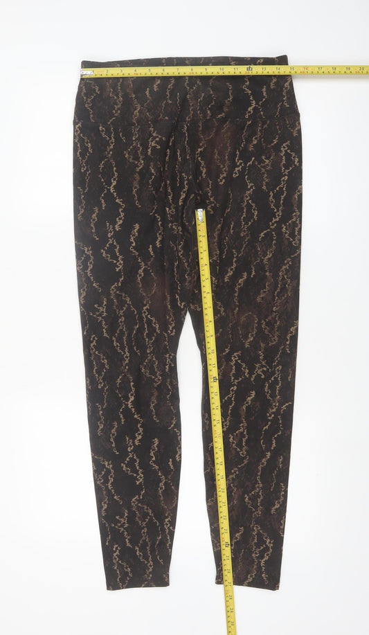 Apana Womens Black Beige Animal Print Leggings L Polyester Spandex Activewear