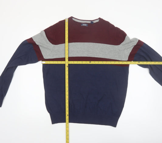 IZOD Men's Blue Maroon Grey Crew Neck Striped Pullover Jumper M