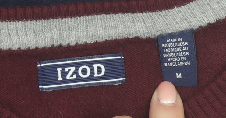 IZOD Men's Blue Maroon Grey Crew Neck Striped Pullover Jumper M