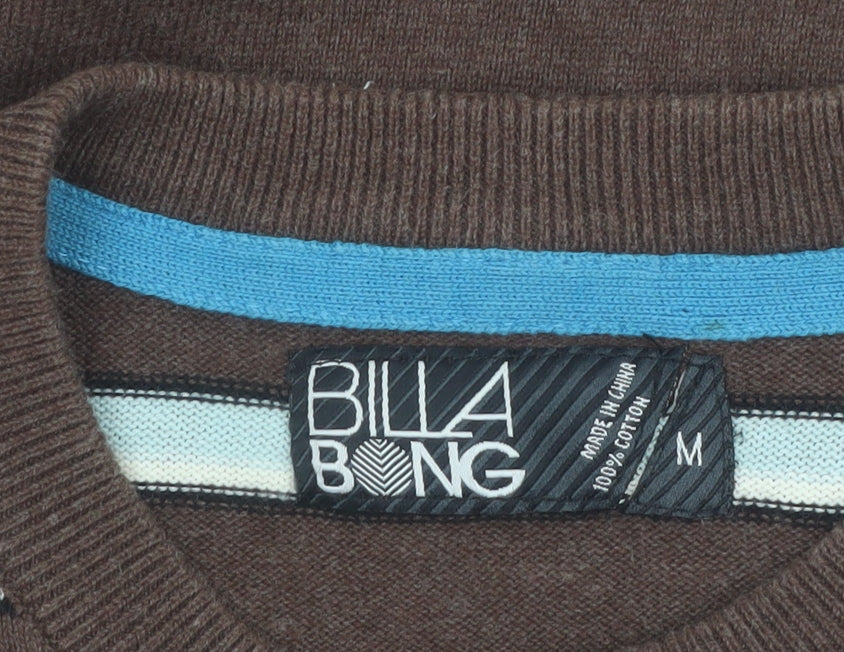 Billabong Men's Brown Striped Cotton Crew Neck Pullover Jumper Size M