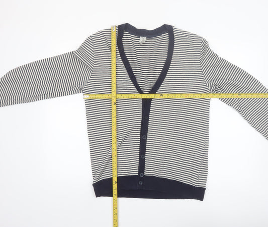 Tristan Men's Blue Striped Cotton Blend V-Neck Cardigan M