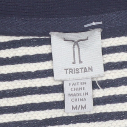 Tristan Men's Blue Striped Cotton Blend V-Neck Cardigan M