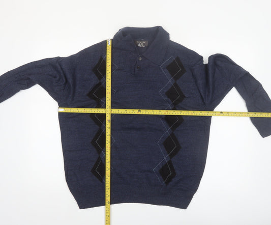 Dockers Men's Blue Argyle Collared Henley Jumper Size M