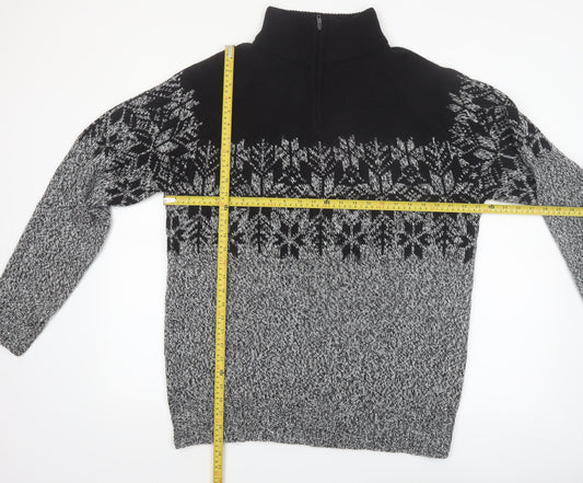 Mountain Ridge Men's Grey Fair Isle 1/4 Zip Knit Jumper L