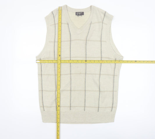 Dockers Men Beige Check Knit Acrylic Sleeveless V-Neck Vest M
