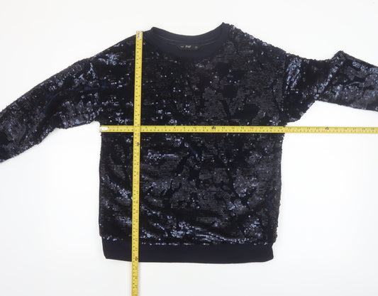 F&F Women’s Navy Sequin Pullover Sweatshirt UK 12 Velvet Party Style