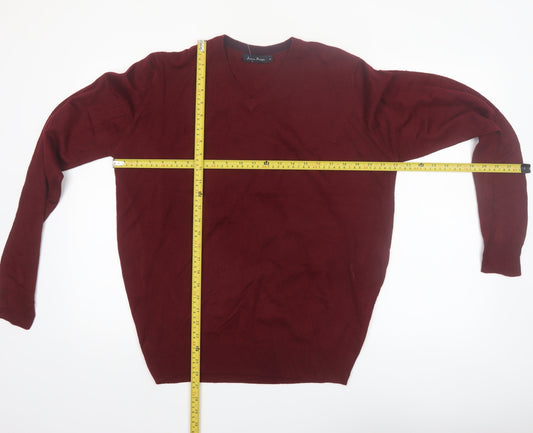 James Pringle Men's Red V-Neck Acrylic Pullover Jumper M