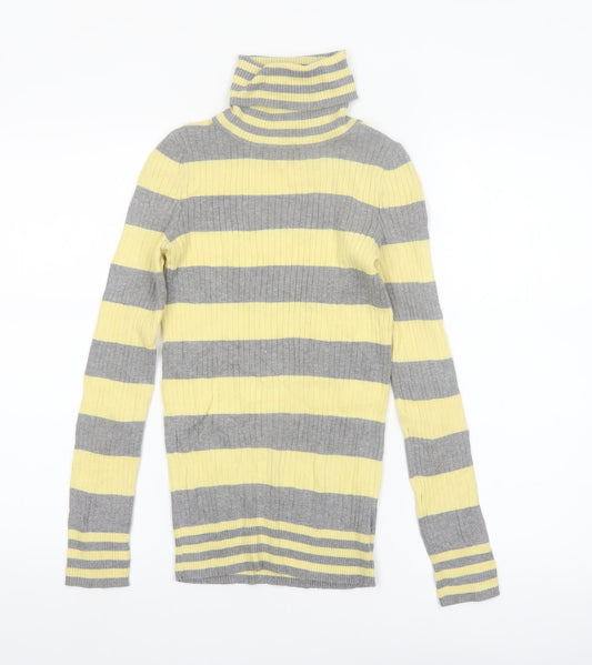 Additional front view of L.e.i. Teens Yellow Grey Striped Roll Neck Jumper S
