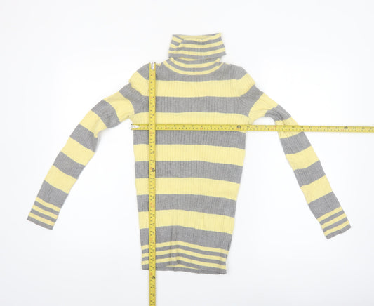 L.e.i. Teens Yellow Grey Striped Roll Neck Jumper S