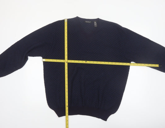 Segreto Men's Blue Wool V-Neck Pullover Jumper Size L