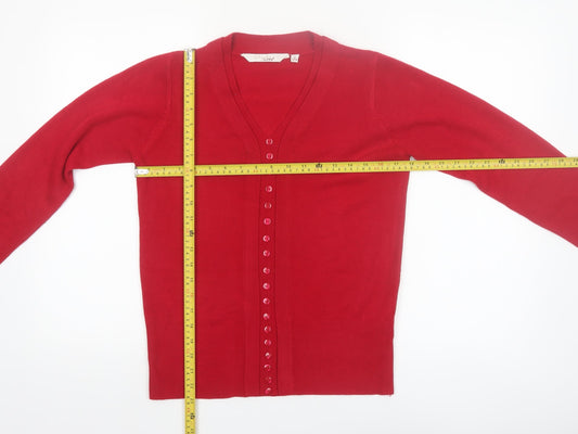 EWM Women Red Acrylic V-Neck Button Cardigan Size 10-12