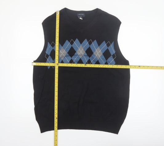 Dockers Men’s Black Argyle Cotton Knit Sleeveless Vest L
