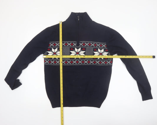 Weatherproof Men’s Blue Fair Isle 1/4 Zip Cotton Jumper Size S