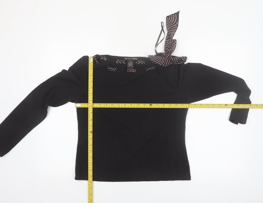 Nicole Studio Women's Black Long Sleeve Bow Detail Blouse Size 10